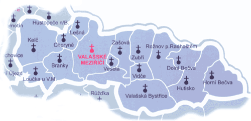Děkanát Valašské Meziříčí mapa